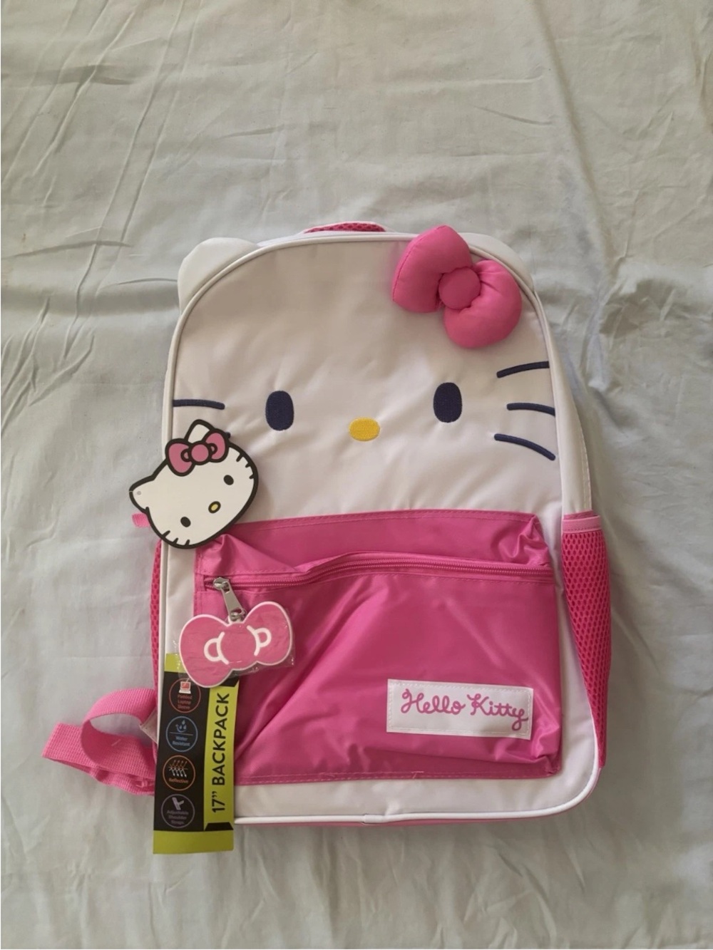 Hello Kitty White and Pink Kids Backpack with Bow Accent Pocket